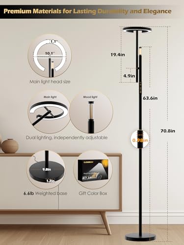 10000 Lux Light Therapy Lamp, Smart Floor Sunlight Lamp, Happy Therapy Lamp | UV-Free Full Spectrum LED Floor Lamp, Alexa/Remote/App Control, 7 Brightness & 4 Color Temps, Task Lamp Reading Floor Lamp - style: Smart (H1)