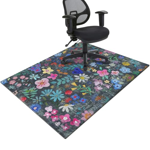 Office Chair Mat for Hardwood & Tile Floor,Boho Floral 60"x48" Office Computer Chair Mat for Rolling Chairs,Under Desk Non Slip Gaming Rug,Rubber Backing Large Low-Pile Carpet Protector Mat(Cyanblue) - color: Cyanblue, size: 60"*48"