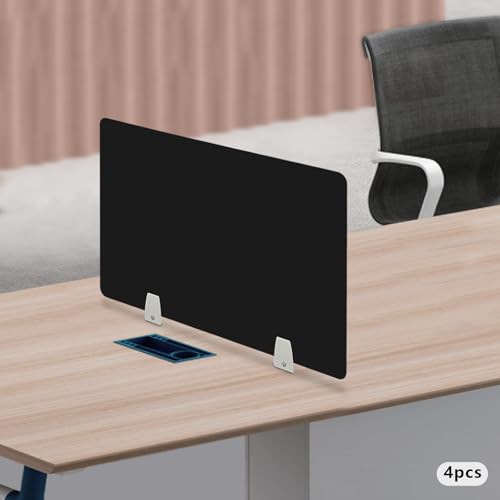 4PCS Desk Dividers, 24''W x 16''H Office Partitions, Frosted Acrylic Privacy Desk Panel, Table Top Workstation Shield with Clamps for Students Offices Schools Call Centers(Black)