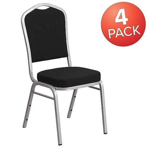 Flash Furniture Hercules Crown Back Stackable Banquet Chair, Silver, 4-Pack | Silver Frame, Fabric Upholstery - color: Black Fabric/Silver Frame, size: Set of 4