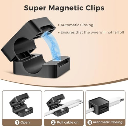 8 Pack Magnetic Cord Organizer Holder, Adjustable Cable Clips, Strong Adhesive Desk Cable Management Clips for Nightstand, Office, Car, Easy Open Design for Tidy Wire Organization