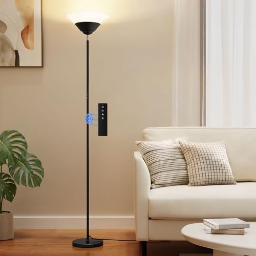 SIBRILLE Torchiere Floor Lamp, 72 Inch 30W LED Standing Lamp, 1800LM, Stepless Dimmable, 3000K-6500K, Remote and Button Control, Modern Pole Light for Living Room Bedroom Office, Black - color: Black