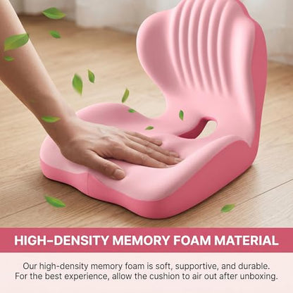 Ergonomic Lumbar & Seat Support Cushion | 2-in-1 Memory Foam Cushion with Coccyx Hollow Design for Office Chair, Car Seat, Home Use - Relieves Back & Hip Pain (Pink) - color: Pink