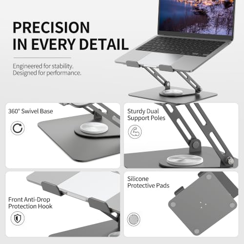 ALASHI 360° Rotating Laptop Stand, Multi-Angle, 10-17", Grey - color: E-Grey