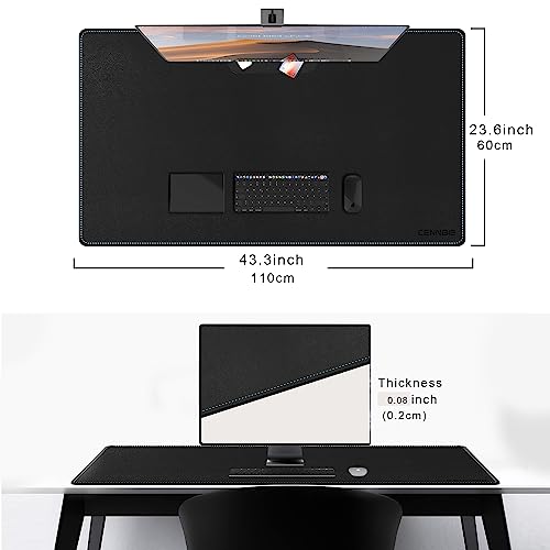 CENNBIE Leather Desk Mat Large, 43.6" x 23.6" Extended Mouse Pad (Black) - color: Black, size: 23.6" x 43.6"