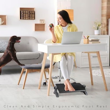 EHO Ottoman, Ergonomic Foot Rest for Under Desk, Adjustable Height and Angle, Rubber Platform, Anti-Slip, Ankle Support, Detachable Washable Cushion, Back and Leg Pain Relief, 21.6"L x 11.4"W, Black - style: Rubber Platform