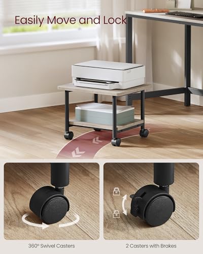 VASAGLE 2-Tier Printer Stand with Locking Wheels, Under Desk Printer Table - color: Heather Greige + Black, size: 2 Tiers/Compact