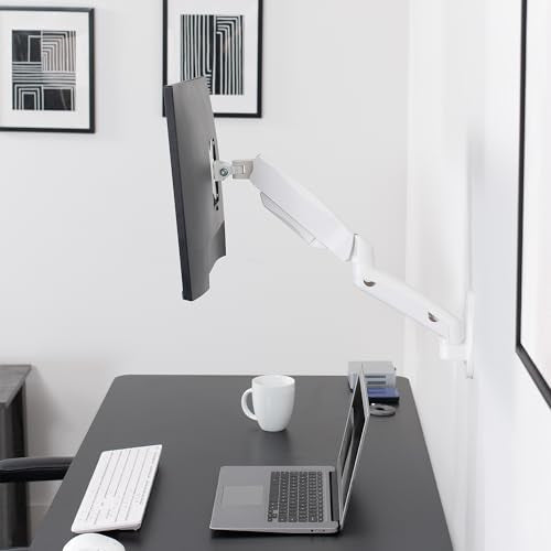 VIVO Single Monitor Counterbalance Wall Mount for 32 inch Screens up to 19.8 lbs, Full Motion, Max VESA 100x100, White, MOUNT-V001GW