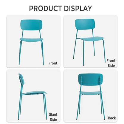 Sidanli Armless Stacking Chairs, Blue, Set of 4 | Ergonomic Plastic Seat, Waterproof, with 2MM Thicken Metal Legs, for Conference Reception Dining Room, Easy to Stack - color: Blue