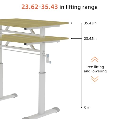 31" Height Adjustable Study Desk Ergonomic Compact, Wood | Manual Standing|Mobile Foldable|Home Office|Kids Adults|Small Gaming|Bedroom Livingroom Minimalist|Walking Pad Ready - color: 31"+wood