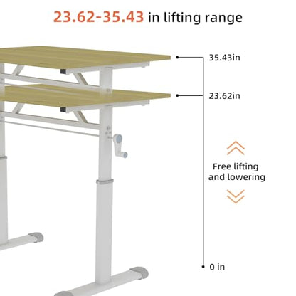 31" Height Adjustable Study Desk Ergonomic Compact, Wood | Manual Standing|Mobile Foldable|Home Office|Kids Adults|Small Gaming|Bedroom Livingroom Minimalist|Walking Pad Ready - color: 31"+wood