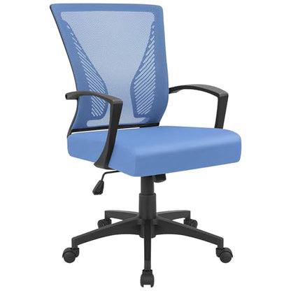 Furmax Office Chair Ergonomic Computer Desk Mesh Chair Mid Back Swivel Lumbar Support with Armrest (1, Blue) - color: Blue