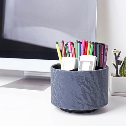 Round Leather Art Supply Organizer,Remote Control Holder,360 Degree Spinning,Multi-Functional Pencil Holder,4 Compartments Desktop Stationary Organizer(1-Hill Blue) - color: 1-Hill Blue