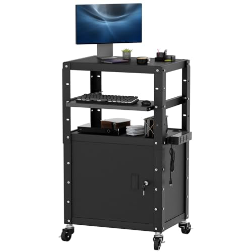 Heavy Duty AV Cart, Adjustable Height Rolling Computer Cart