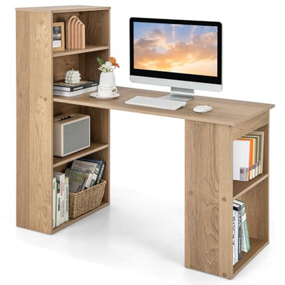 GIANTEX 48 Inch Computer Desk with Bookshelf, 3-in-1 Home Office Desk with 4-Tier Bookcase & CPU Stand, Space-Saving Reversible Writing Desk Work Table for Bedroom, Study Room, Office (Natural) - color: Natural