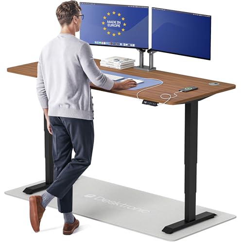 Desktronic HomePro Standing Desk 72x30 — Made in Europe, Ergonomic Sit Stand Home Office Desk, Electric Height Adjustable, Dual Motor, USB & USB-C Charging, Wobble-Free, Touchscreen, 3 Memory Presets - color: Black + Walnut, size: 72 x 30 in