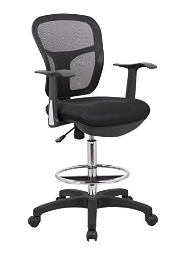 OfficeFactor Drafting Chair Tall Office Chair with Arms Executive Ergonomic Standing Desk Chair with Anti Scratch Wheels and Footrest - color: Black