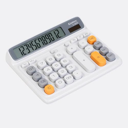Comix Desk Calculator with 12 Digits Large LCD Display, Solar Battery Dual Power, Large Computer Keys Basic Calculator for Home Office School - color: Gray