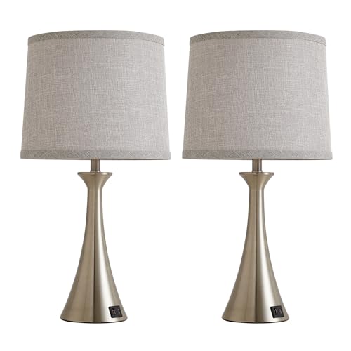 Touch Table Lamps Set of 2, 21" Bedside Lamps with USB C+A, Silver | 3 Way Dimmable Nightstand Lamps with Linen Shades, 2 LED Bulbs Included, Touch Lamp for Living Room, Bedroom and End Tables - color: Silver 2pcs