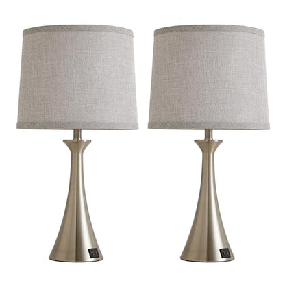 Touch Table Lamps Set of 2, 21" Bedside Lamps with USB C+A, Silver | 3 Way Dimmable Nightstand Lamps with Linen Shades, 2 LED Bulbs Included, Touch Lamp for Living Room, Bedroom and End Tables - color: Silver 2pcs