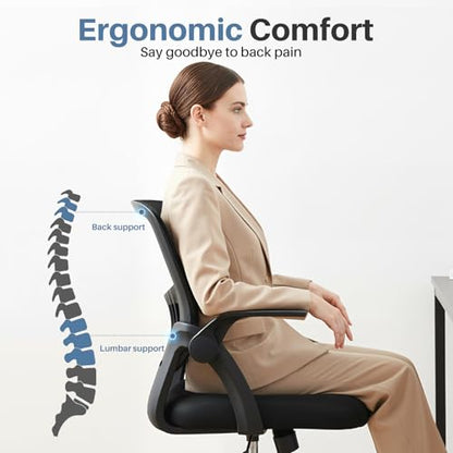 DUMOS Office Chair, Ergonomic Home Desk Chair, Ergonomic Lumbar Support - color: Black Flip Arm