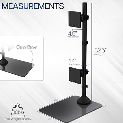 VIVO Dual Vertically Stacked Ultra-Wide Monitor Desk Stand with Glass Base, Extra Tall Adjustable Mount for 2 Ultrawide Screens up to 49 inches, 44 lbs Per Screen Capacity, Black, STAND-V202LG - size: Up to 49", style: Tempered Glass Base