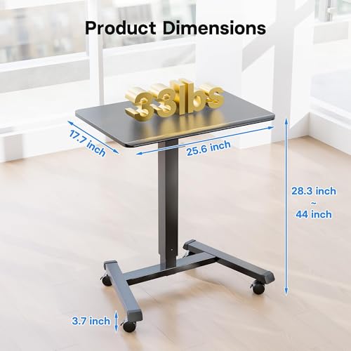BONTEC Mobile Standing Desk Adjustable Height,Rolling Laptop Cart with Hook - color: Black, size: 25.6" x 17.7"