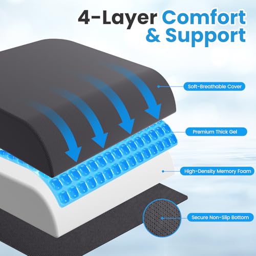 Wheelchair Seat Cushion - Cooling Gel & Memory Foam Office Chair Cushion with Non-Slip Bottom & Washable Cover, Ergonomic Car Seat Pillow for Sciatica, Tailbone, Back Comfort (Grey) - color: Grey