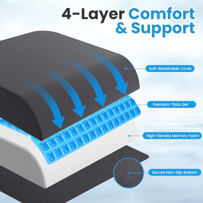 Wheelchair Seat Cushion - Cooling Gel & Memory Foam Office Chair Cushion with Non-Slip Bottom & Washable Cover, Ergonomic Car Seat Pillow for Sciatica, Tailbone, Back Comfort (Grey) - color: Grey