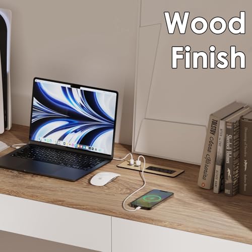 Electriduct Flush Mount Power Strip Surge Protector 65W Fast Charge 2X USB-C + 2X USB-A, 3X AC Outlet Recessed Desk Power Center Laptop Charger - Black/Silver/Wood Finish - size: 1 Unit