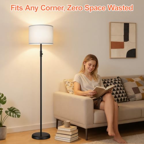Floor Lamp Simple Design with Shade, Small Tall Lamps for Living Room Bedroom Office Dining Room Kitchen, Black Pole Lamp-Gray - color: Black-Gray Linen Shade