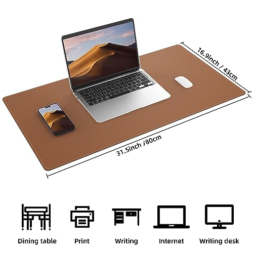 AFIING Leather Desk Mat, Brown, 31.5" x 17", Cork Desk Pad Protector - color: Brown, size: 31.5" x 17"