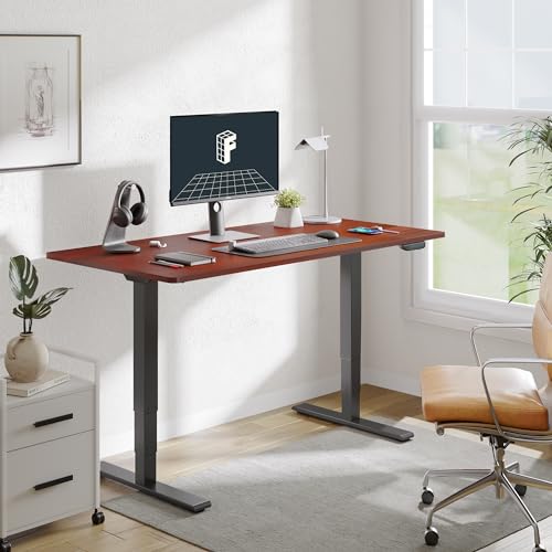 FLEXISPOT E6 MAX Dual Motor 60x24 Inch 3-Stage Heavy Duty Standing Desk, 330lbs Weight Capacity, Height Adjustable Desk w/Cable Management & Wheels (Seamless Mahogany Desktop + Black Frame) - color: Black Frame+ Mahogany Top, size: 60"x24" One-Piece
