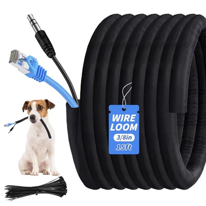 15ft - 3/8in Split Braided Sleeve Cable Management, Self-Wrapping | Flexible loom tubing protects wires from abrasion and heat. Great for automotive, TV, computer, and home electrical use. - size: 3/8inx15ft