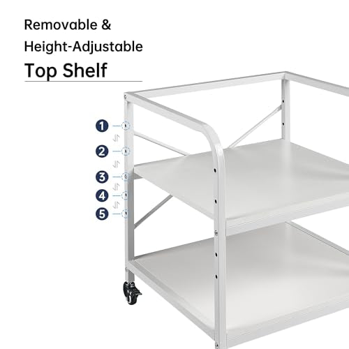 Fannova Large Printer Stand for Under Desk Storage, Adjustable Top Shelf | Table Top 20"x20", Fits 3D/Laser Printer, Easy Roll Industrial Wheels, Heavy Duty 2 Tier Printer Cart for Home Office, White - color: White