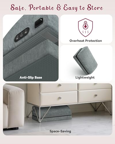 Heated Foot Rest for Under Desk at Work, Gifts | Ergonomic Memory Foam, Feet Warmer Heater, Foot Stool with Vibration Massage & 2 Heat Levels - color: Light Grey