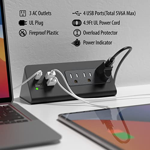 Nightstand Edge Mount Power Strip with USB-C Ports Tabletop Surge Protector Desk Clamp Power Sockets with 3 AC Outlets &4 Fast Charging USB Ports for Home Office Hotel and Dormitory (Black(2-Pack)) - color: Black(2-Pack)