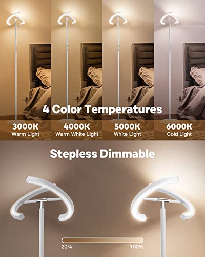 White Floor Lamp, Modern Stepless Dimmable Standing Lamp 3000-6000K, 20W LED Rotatable Reading Tall Lamp, Touch & Remote Control Uplighter Floor Lamps for Living Room Bedroom Office - color: White