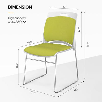 VINGLI Stackable Plastic Mesh Padded Chairs for Office Set of 4, Green | Stacking Chairs with Metal Sled Base, Ergonomic Plastic Pad Seat & Back, Waiting Banquet Guest Break Room, Easy to install - color: Green, size: 4 Pack