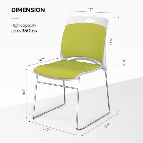 VINGLI Stackable Plastic Mesh Padded Chairs for Office Set of 20, Green | Stacking Chairs with Metal Sled Base, Ergonomic Plastic Pad Seat & Back, Waiting Banquet Guest Break Room, Easy to install - color: Green, size: 20 Pack