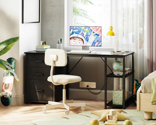 AODK 51 Inch Computer Desk with Drawers & USB Power Outlets - color: Black, size: 51 Inch