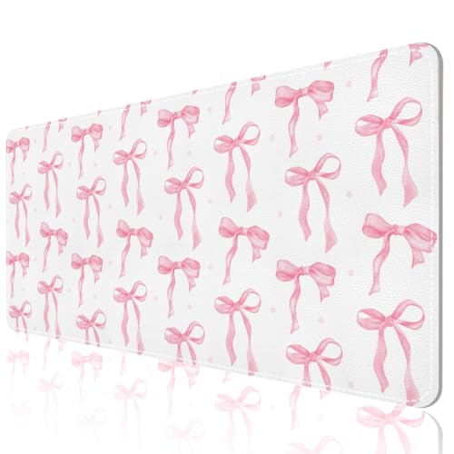 Desk Mat, XXL Large Mouse Pad,Leather Desk Pad Blotter Protector,Computer Laptop Mouse Pads for Desktop,Waterproof Writing Anti-Slip Mousepad for Office and Home I Pink Bow Girly - color: Pink Bow Girly