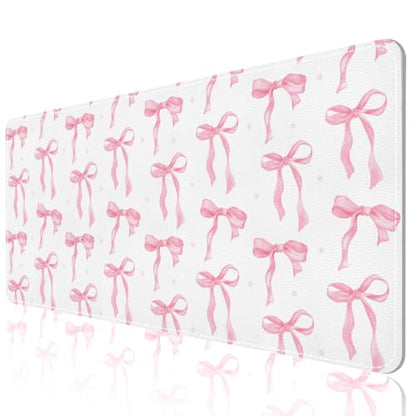 Desk Mat, XXL Large Mouse Pad,Leather Desk Pad Blotter Protector,Computer Laptop Mouse Pads for Desktop,Waterproof Writing Anti-Slip Mousepad for Office and Home I Pink Bow Girly - color: Pink Bow Girly