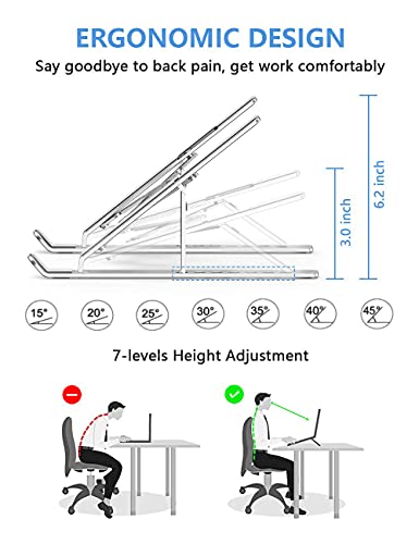 Laptop Stand, Adjustable Aluminum Foldable Portable Holder, Upgrade Whole Anti-Slip Silicone Pad, Laptop Riser for Desk Compatible with MacBook Air Pro/iPad, Lenovo and More 10-15.6” Tablets