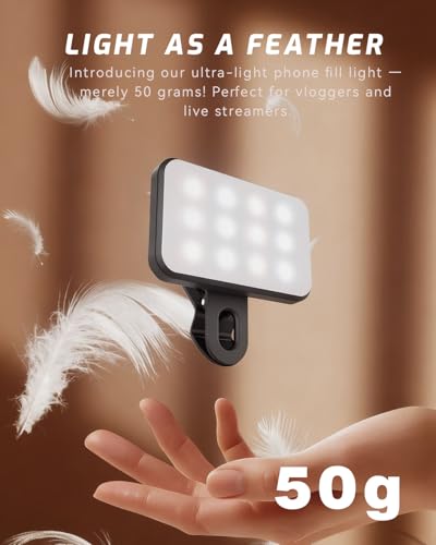 Portable Selfie Light for iPhone: Rechargeable Phone Fill Lights, Ring Light for Camera Picture, Makeup Photo, Video Conferences, Laptop Use, Zoom Meetings, TikTok, Vlog Photography - color: BLACK