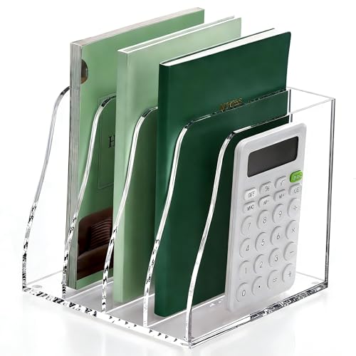 YUXUN Clear Acrylic File Folder Holder - 4 Vertical Compartments - size: B5 Size, 4 Sections