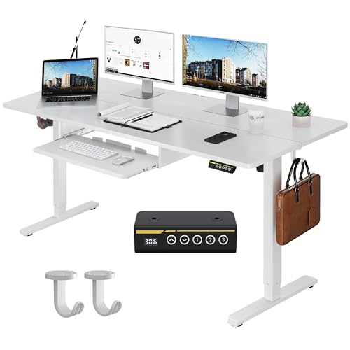 48 x 24 Inch Electric Standing Desk with Keyboard Tray, White | 3-Year Free Motor Replacement, 28.3-46.5 in Height, 3 Presets, 45 dB or Less, 154 lb Capacity, Keyboard Tray - color: White, size: 48X24