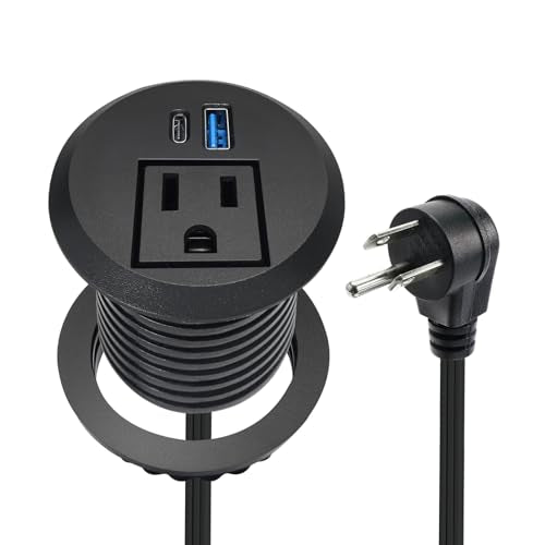20W USB-C Fast Charge Recessed Power Grommet, 2 inch Flush Mount Desk Outlet with 6.5 FT Extension Cord, Space-Saving Countertop Power Strip for Home Office School Hotel - color: Black, size: 2 inch 20W
