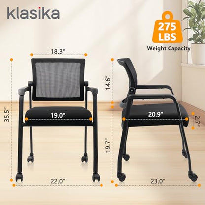 Waiting Room Chairs with Wheels, Adjustable Mesh Backrest, Desk Chair with Ergonomic Lumbar Support and Thickened Seats Cushion, 2 Pack Black - color: Adjustable Back+wheels, size: 2 Pack