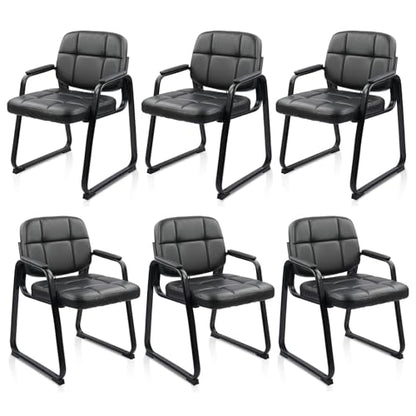 CLATINA Leather Guest Chairs Set of 6, Office Reception with Padded Arms, Desk Chair with Sled Base for Office Conference Waiting Room, Black - color: Black-sled Base, size: 6pack